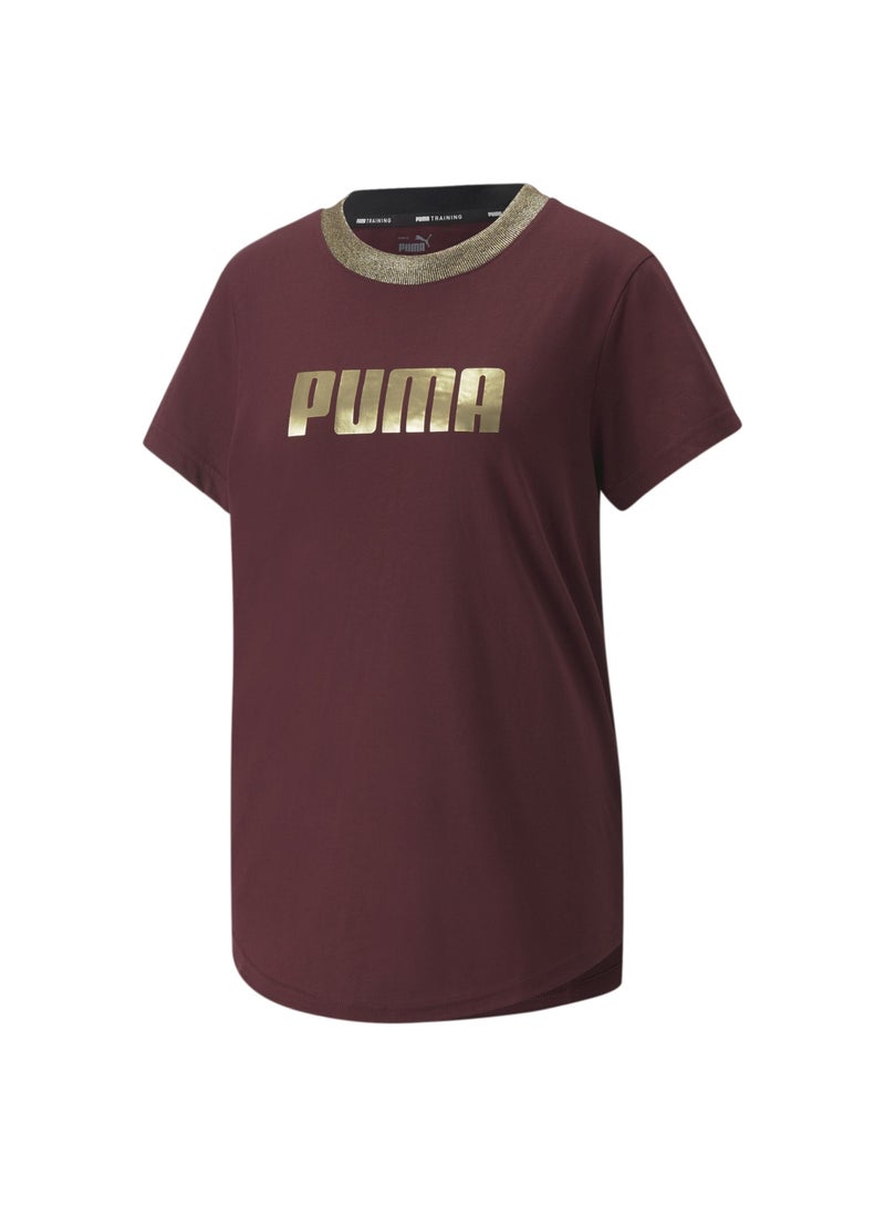 PUMA Deco Glam Short Sleeve Training Womens Red T-Shirt - Image 1